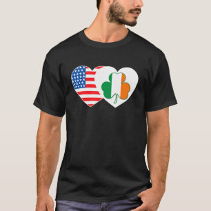 Shamrock USA Flag Twin Heart voor Ierse Amerikanen T-shirt