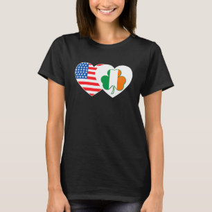 Shamrock USA Flag Twin Heart voor Ierse Amerikanen T-shirt