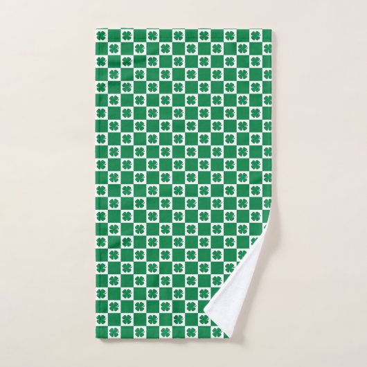 shamrock vert et blanc À damiers Motif Clover (Serviette à main)