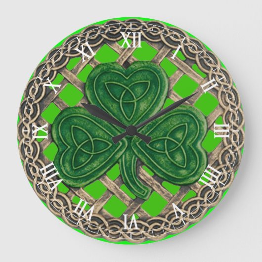 Shamrock vert et noeuds celtiques Horloge numériqu (Recto)