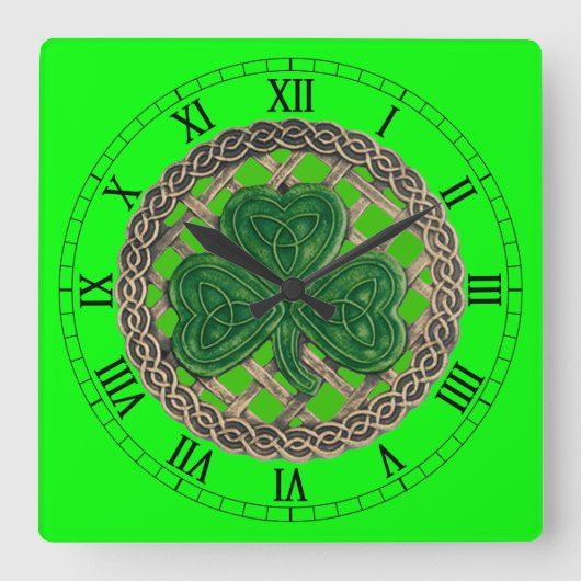 Shamrock vert & noeuds celtiques Horloge numérique (Recto)