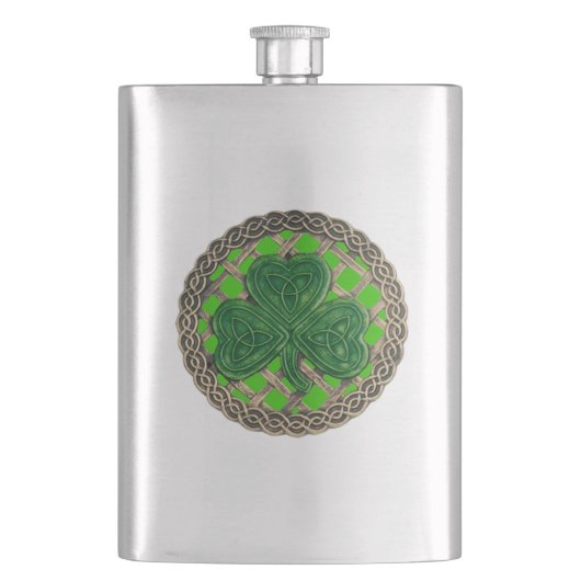 Shamrock Vert Sur Flacon De Noeuds Celtiques (devant)