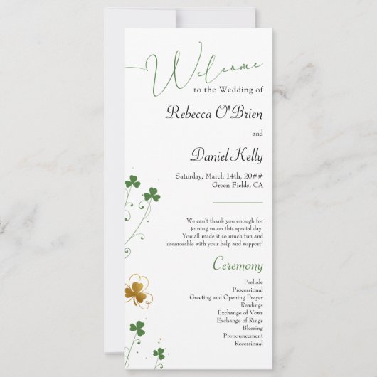 Shamrock Wildflower Elegant Wedding Program Kaart (Voorkant)