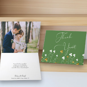 Shamrock Wildflower Green Wedding Photo Bedankkaart