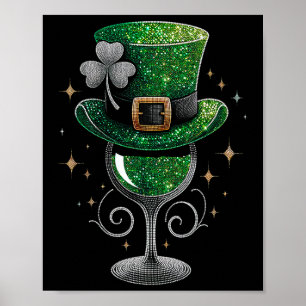 Shamrock Wine Gles Drink St Patricks Day Irish Poster