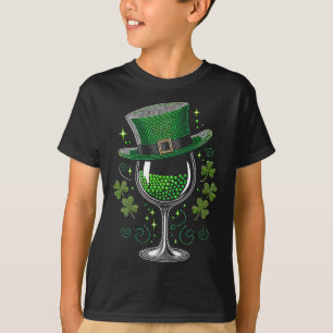 Shamrock Wine Gles Drink St Patricks Day Irish T-shirt