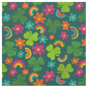 Shamrocks, Bloemen en Regenbogen St. Patrick's Day Stof