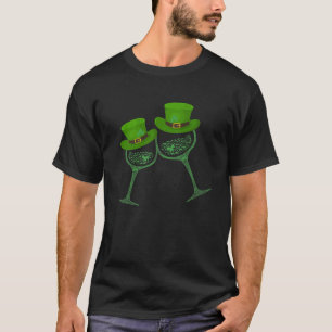 Shamrocks Clover Couple Glass Wine Saint Patricks T-shirt