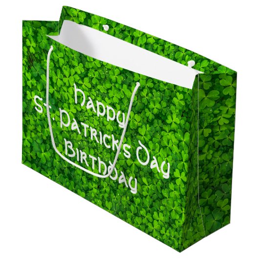 Shamrocks Clover Leaves St. Patrick's Day Birthday Groot Cadeauzakje (Voorkant Gekanteld)
