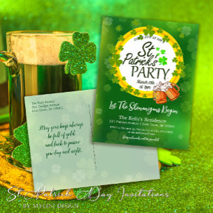 Shamrocks en bier St. Patrick's Day Uitnodiging Briefkaart