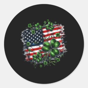 Shamrocks en de Amerikaanse vlag op St Patrick's D Ronde Sticker