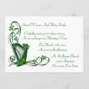 Shamrocks et ruban irlandais de harpe Faire-part d