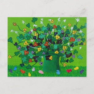 Shamrocks, Flowers en Chicken Briefkaart