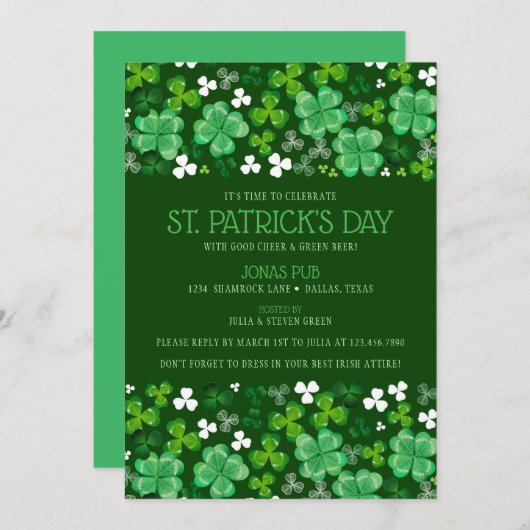 Shamrocks Galore St. Patrick's Day Party Invite (Voorkant / Achterkant)