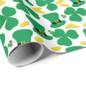 Shamrocks Gold Coins Leprechaun Pet Pattern Cadeaupapier (Rol Hoek)