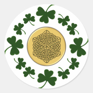 ! Shamrocks - Gold Irish Celtic Ronde Sticker