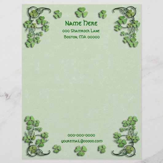 Shamrocks Green Faux Parchment Persoonlijk Briefhoofd (Voorkant)