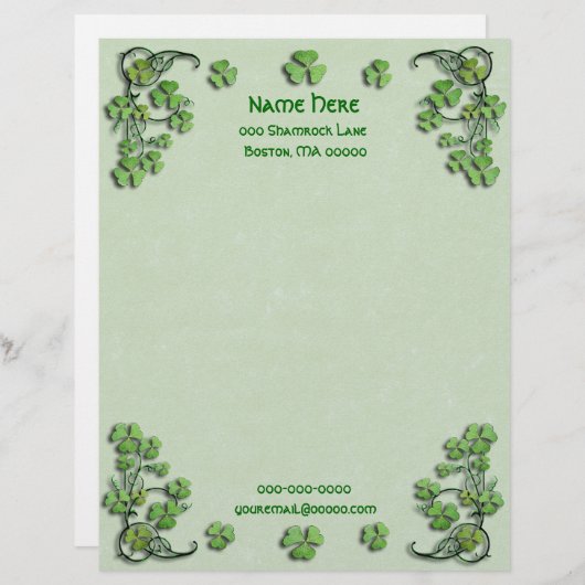 Shamrocks Green Faux Parchment Persoonlijk Briefhoofd (Voorkant / Achterkant)