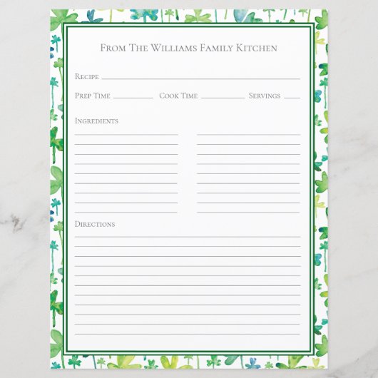 Shamrocks Green White Recipe Paper Sheet (Achterkant)