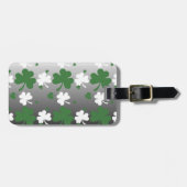 Shamrocks, groen en wit op gegraveerd veld bagagelabel (Voorkant horizontaal)