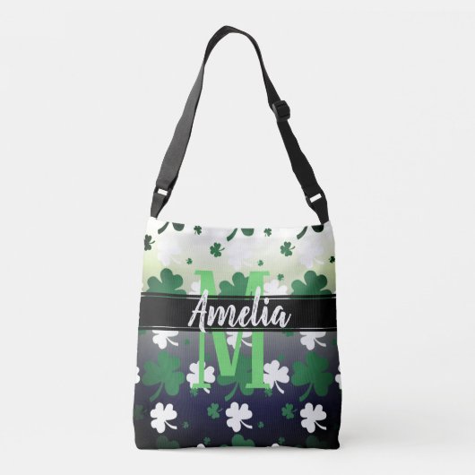 Shamrocks, groen en wit op gegraveerd veld crossbody tas (Achterkant)