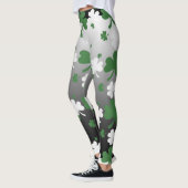 Shamrocks, groen en wit op gegraveerd veld leggings (Links)