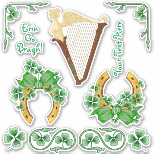 Shamrocks Hoefijzers en Irish Harp Vinyl Set Sticker (Voorkant)