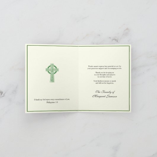 Shamrocks Iers Keltisch Kruis Roze Rozen Condolean Bedankkaart (Binnen)