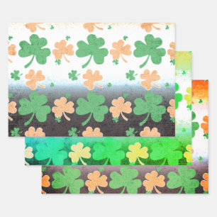 Shamrocks in de Ierse vlag met drukke kleppen Inpakpapier Vel
