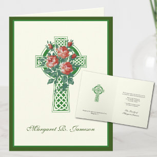 Shamrocks Irish Celtic Cross Red Roses condoléance Bedankkaart
