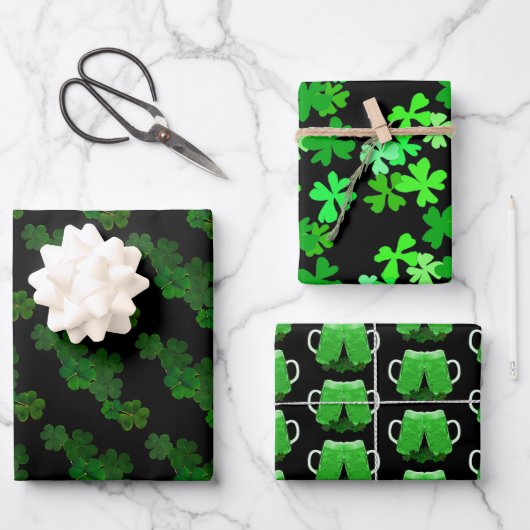 Shamrocks Irish Clover Green Beer Cheers Inpakpapier Vel (Voorkant)