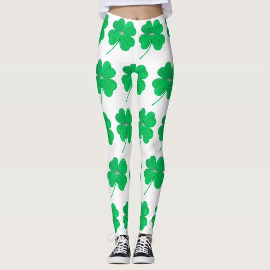 Shamrocks Irish Green St. Patricks Day White Leggings (Voorkant)