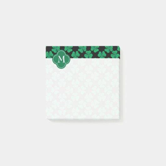 Shamrocks op zwart, monogrammed Initiaal 3x3 Post-it® Notes (Voorkant)