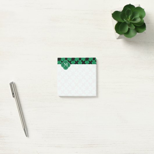 Shamrocks op zwart, monogrammed Initiaal 3x3 Post-it® Notes (Kantoor)