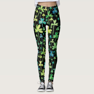 Shamrocks St. Patrick's Day Green Black Leggings
