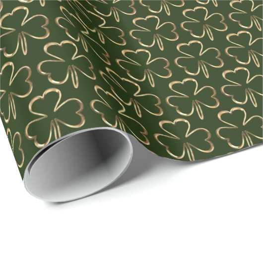 Shamrocks Three Leaf Clovers Pattern Green Cadeaupapier (Rol Hoek)