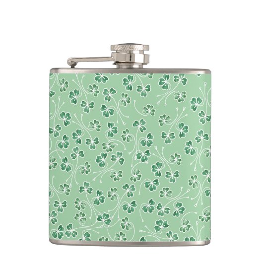  Shamrocks White Outlines on Green Hip Flask Heupfles (Voorkant)