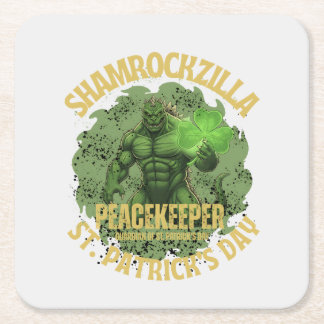Shamrockzilla Peacekeeper: St. Patrick’s Day Kaiju Vierkante Kartonnen Onderzetter