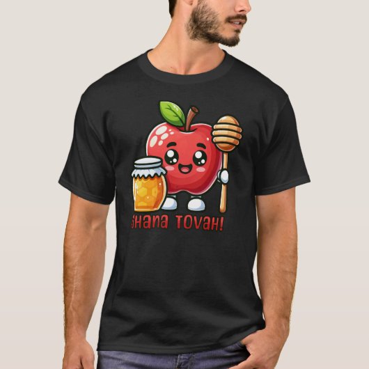 Shana Tova Kawaii Appel en Honing T-shirt (Voorkant)