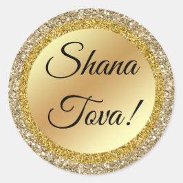 shana tova! Klassiek script, gouden achtergrond, a Ronde Sticker