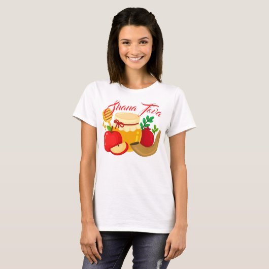 Shana Tova met appels, Honing, Pomegranaat T-shirt (Voorkant volledig)