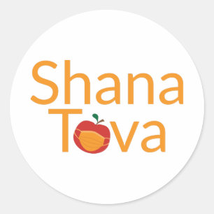 Shana Tova met rode appel met mondkapje Ronde Sticker