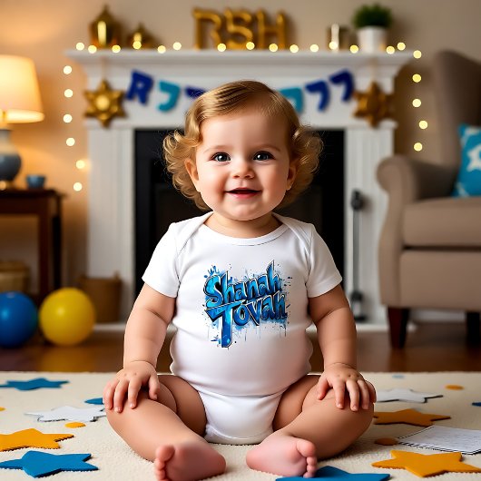 ✡️ Shanah Tovah blauw Graffiti Romper