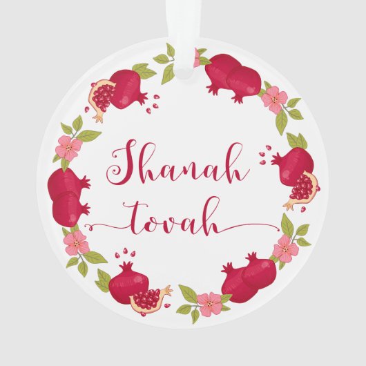 Shanah Tovah New Year Pomegranate Flower Wreath Ornament (achterkant)