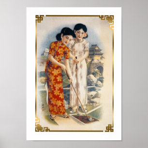 Shanghai Beauties China Women Golfing Poster