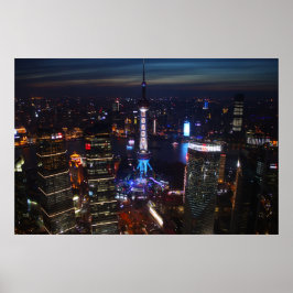 Shanghai bij nacht, China Poster