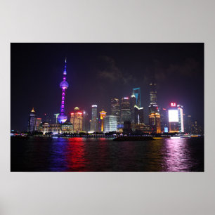 Shanghai bij nacht Poster
