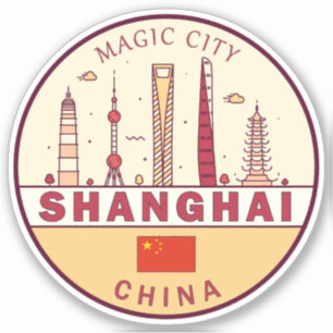 Shanghai China City Skyline Embleem Sticker