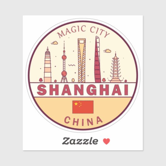 Shanghai China City Skyline Embleem Sticker (Vel)