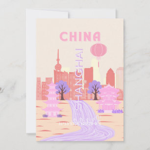 Shanghai China Pastelkleurige Reis Kunst Kaart
